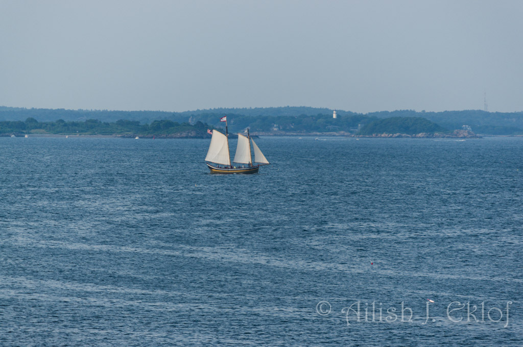 Crowded schooner on Salem Sound